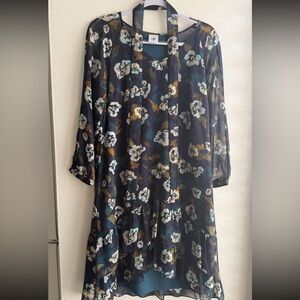 CAbi Navy Floral Long Sleeve Dress